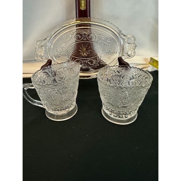 DUNCAN MILLER Sugar Cream Coffee Tea Set Tray Vintage Retro Glass MANGANESE - Picture 10 of 16